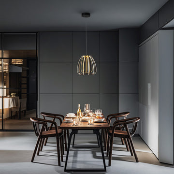 Gigi 11.5" Modern Glam Metal Adjustable Dimmable Stripe Cage Integrated LED Pendant - JONATHAN Y